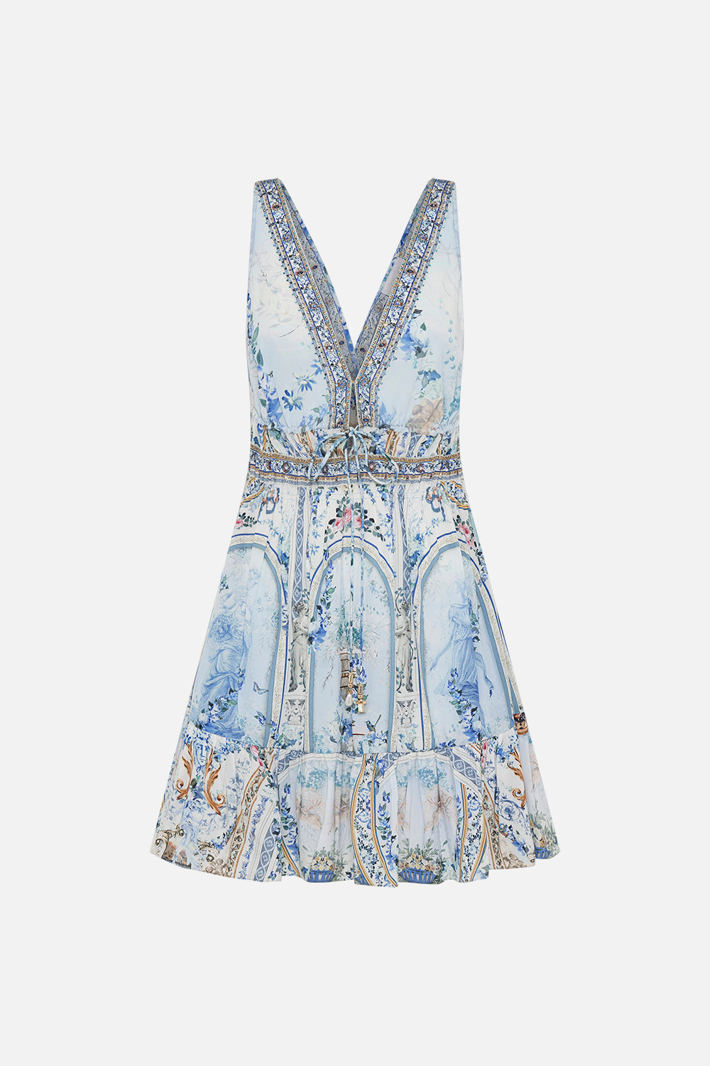 Product view of CAMILLA silk mini dress in Season of tHe Siren print 