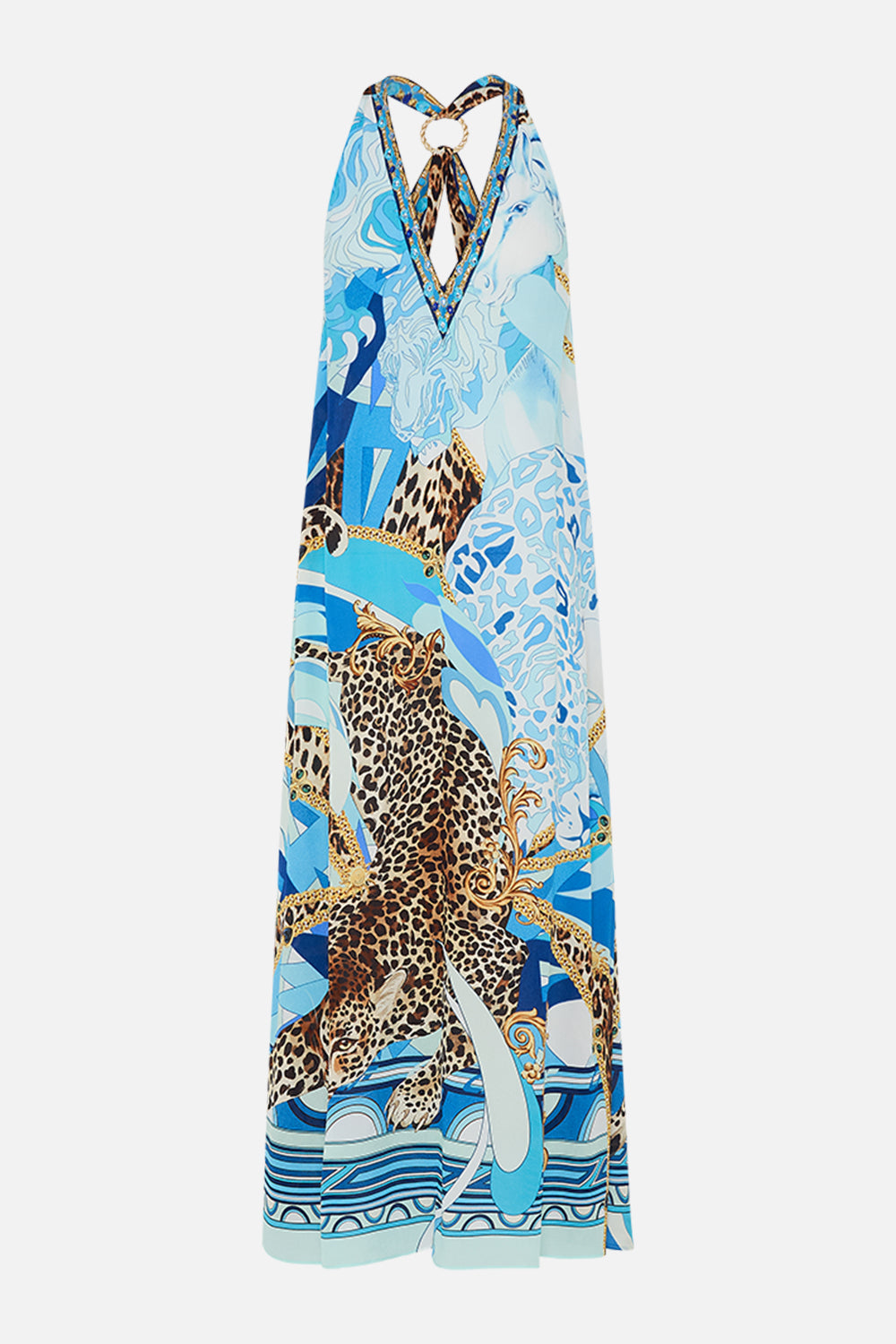 CAMILLA silk dress in Sky Cheetah print 