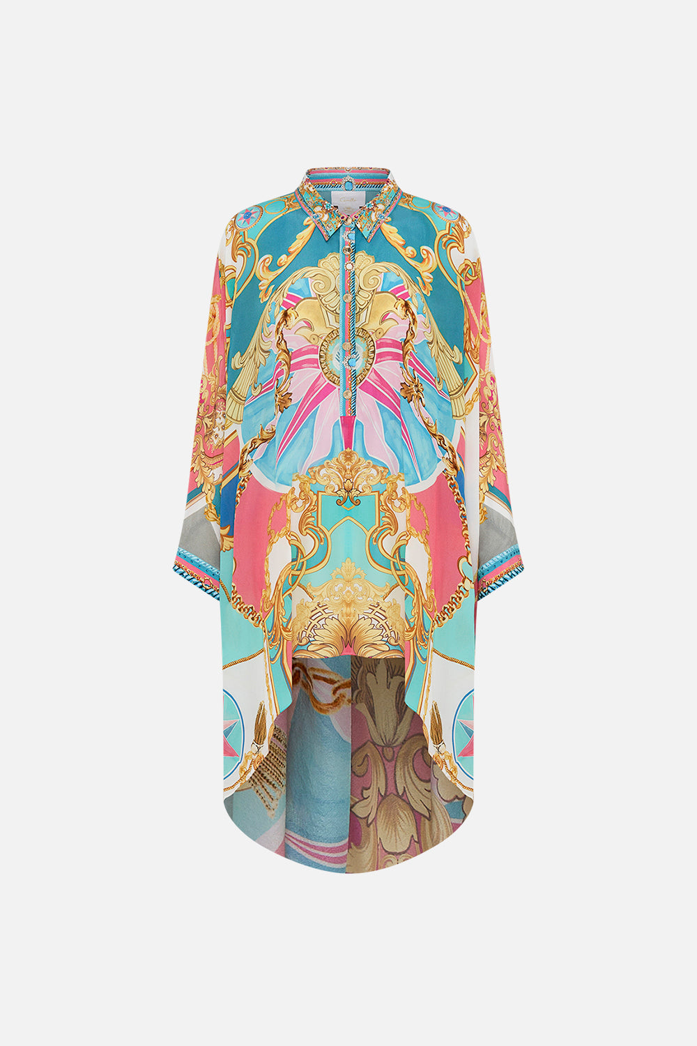 Product view CAMILLA drape back top in Sail Away With me print 