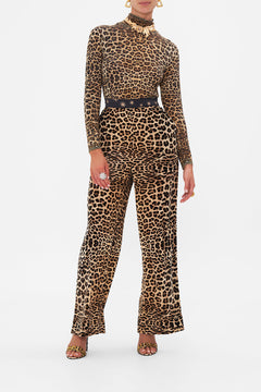 Front view of model wearing CAMILLA silk pants in Soul of A Star Gazer print 