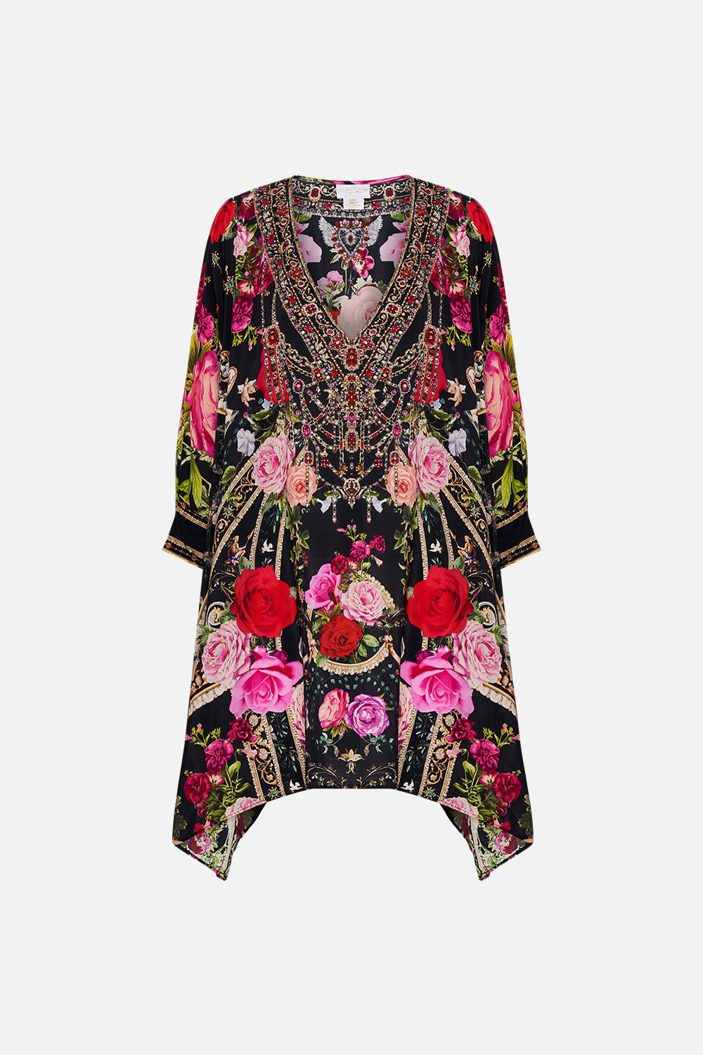 Product view of  CAMILLA short kaftan in Reservation For Love print