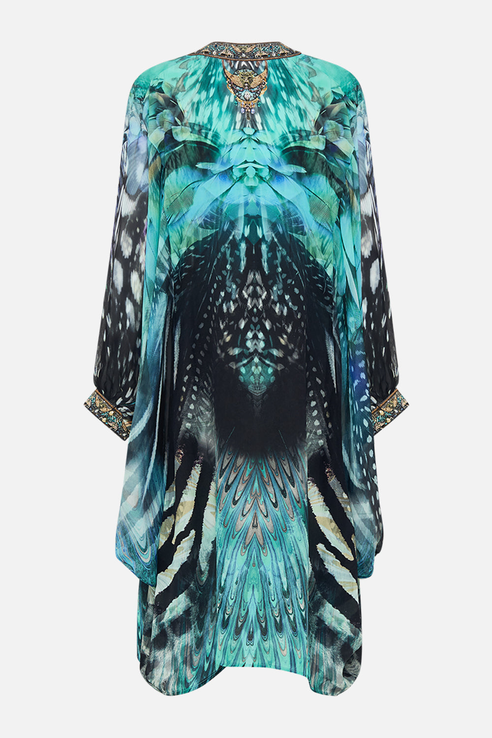 Back product view CAMILLA silk kimono layer in Azure Allure print