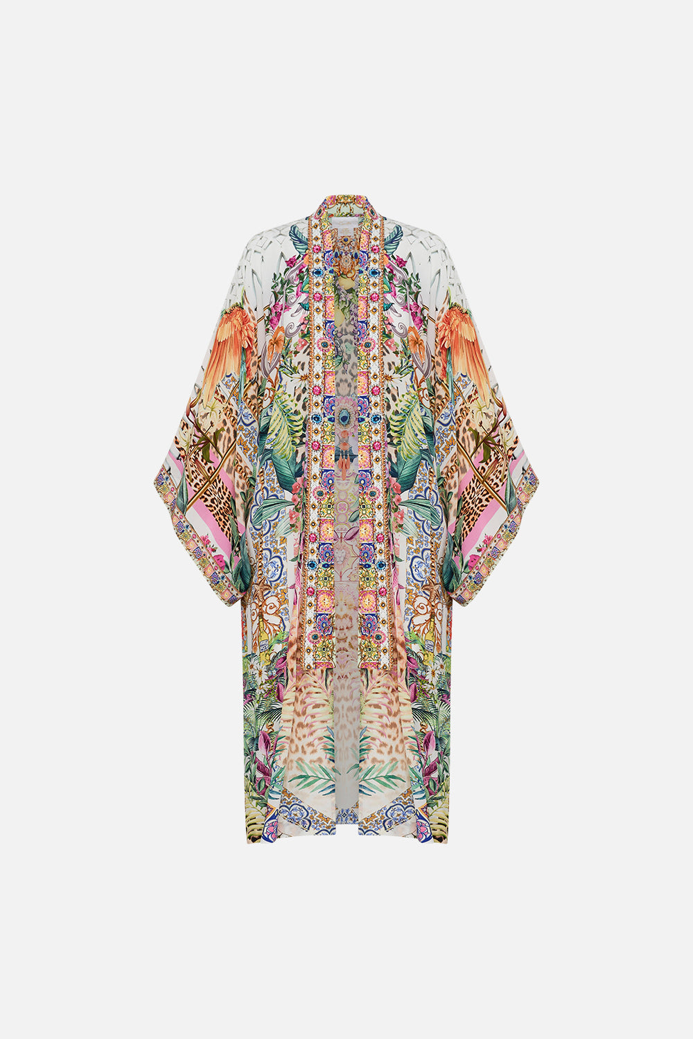 Product view CAMILLA floral silk kimono in Flowers of Neptune print