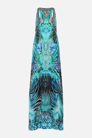 Back product view of CAMILLA silk maxi dress in Azure Allure print