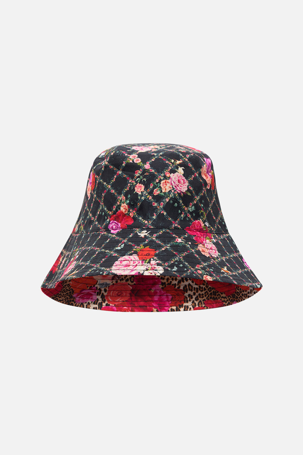 Product view of CAMILLA reversible bucket hat in Reservation For Love print 