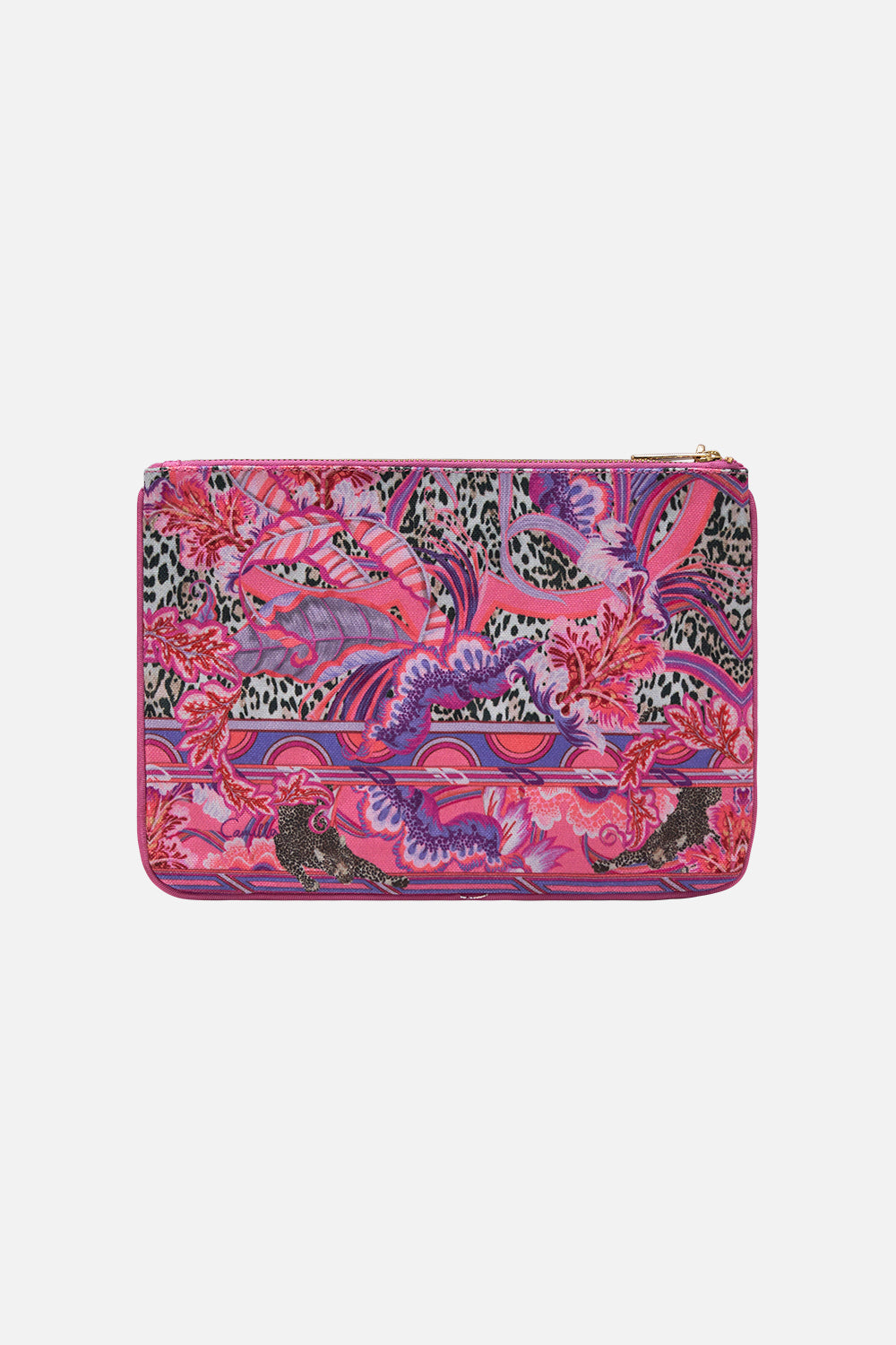 Product view of CAMILLA purple clutch bag in Viola Vintage print