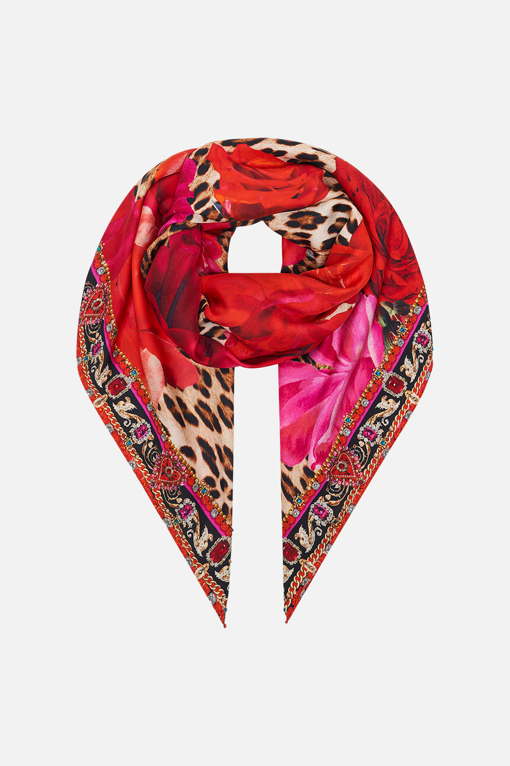 Product view of CAMILLA floral silk scarf in Heart Like A Wildflower print 