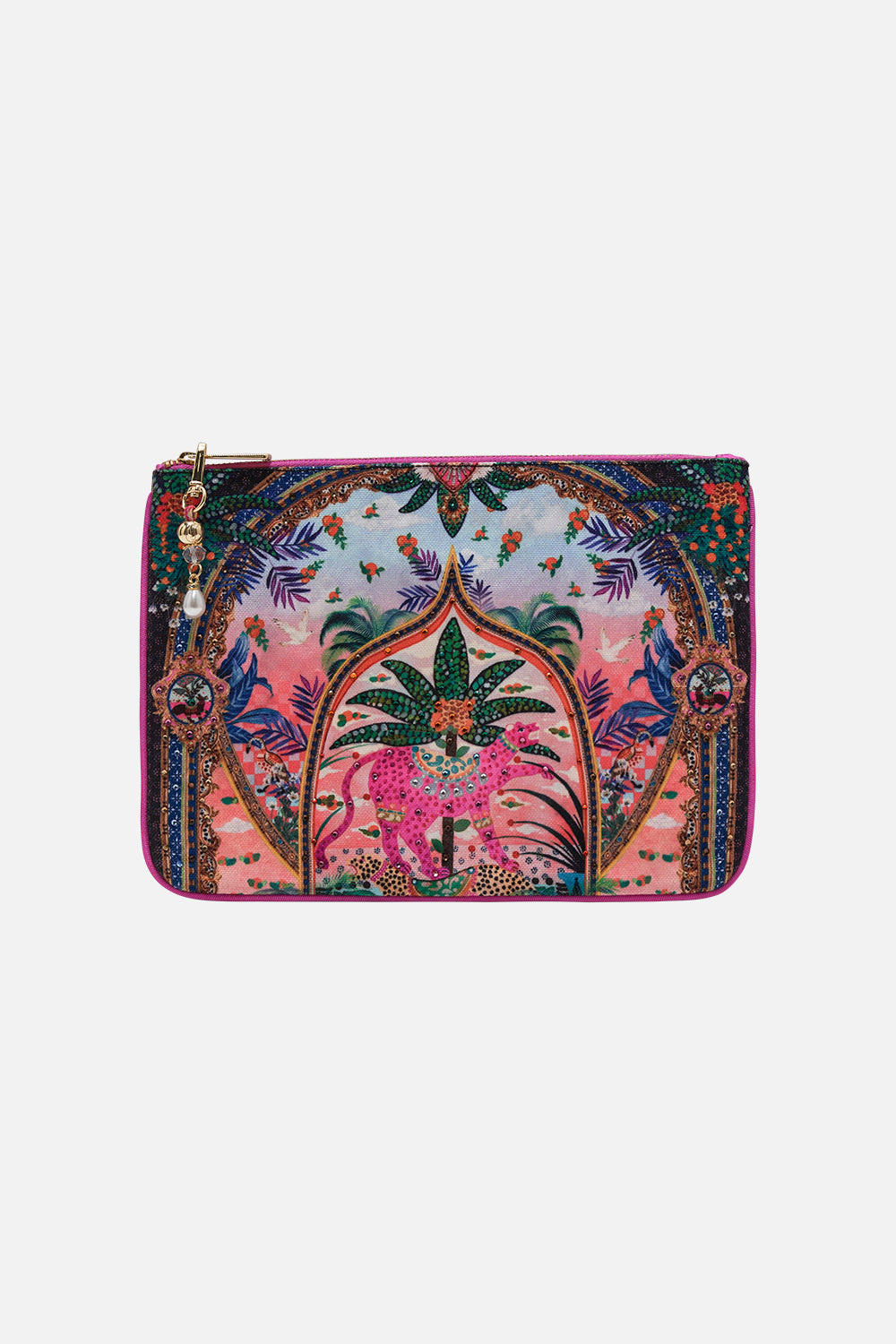 Product view of CAMILLA small clutch in Alessandro's Atlantis print