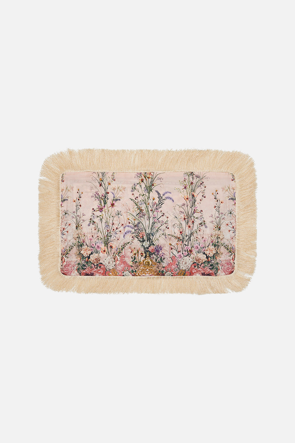 Product view of VILLA CAMILLA rectangle pink floral cushion in Kissed By The Prince print
