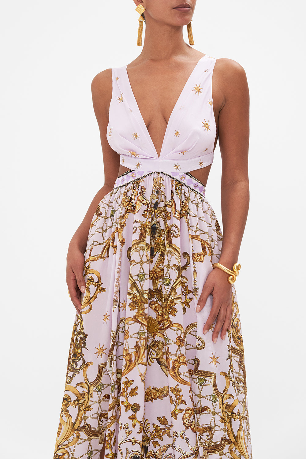 The CAMILLA LARGE SQUARE SCARF SWEET SOPRANO in our SWEET SOPRANO print.
