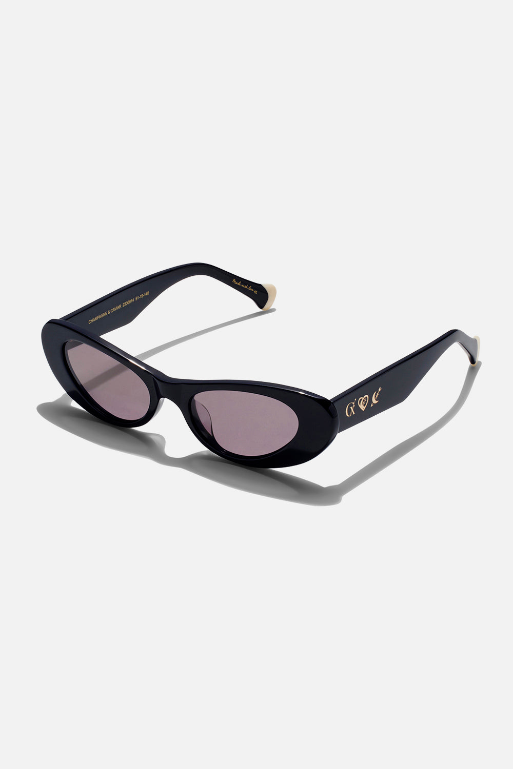 Champagne & Caviar cat eye sunglasses in Solid Black by CAMILLA
