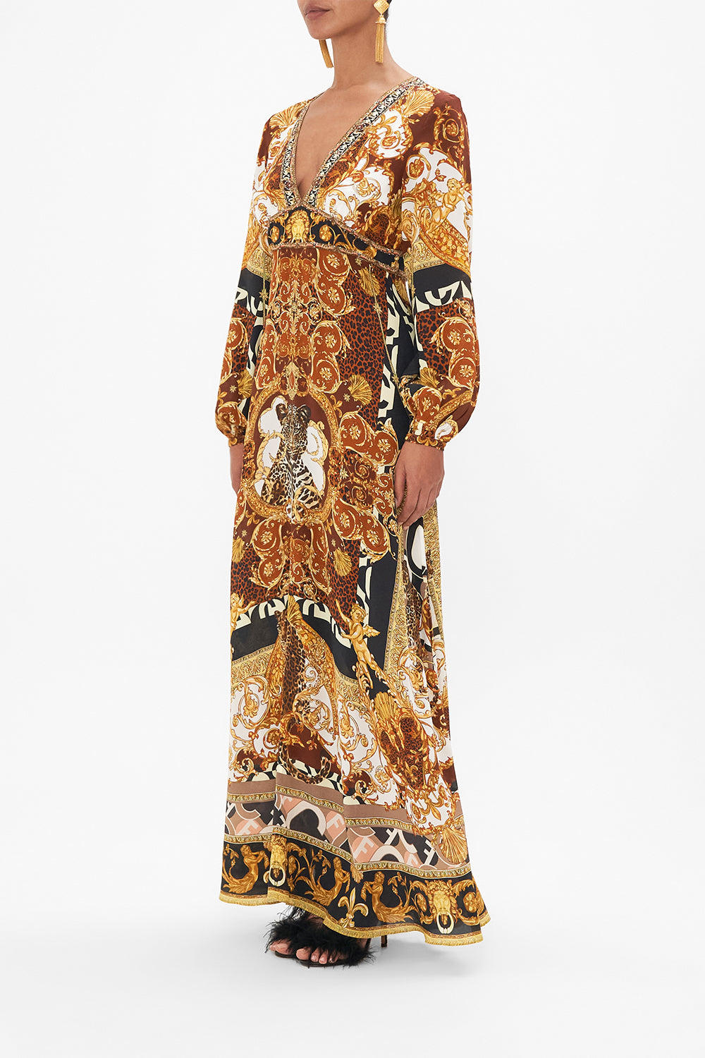 PRINTED LANTERN SLEEVE DRESS FEELING FRESCO