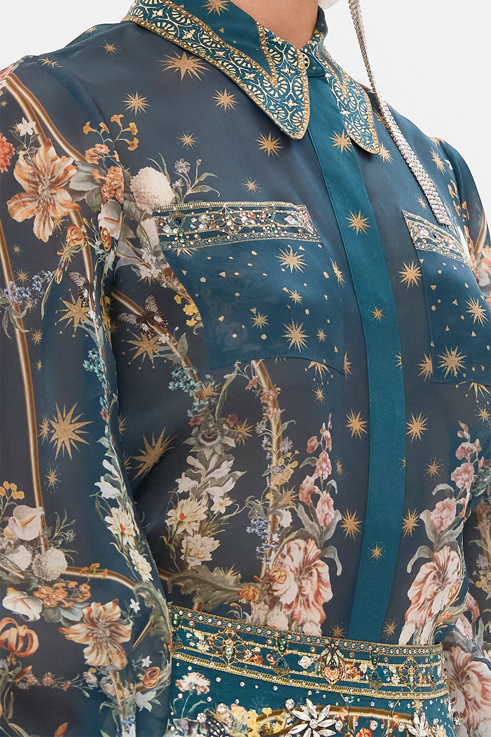 CAMILLA silk blouse in She Who Wears The Crown print