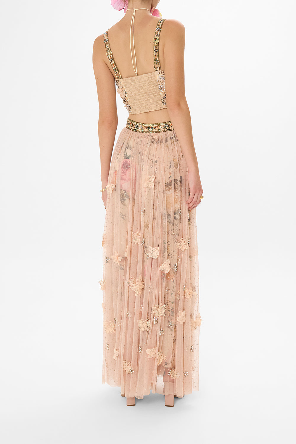 CAMILLA tulle maxi skirt in Rose Garden Revolution print