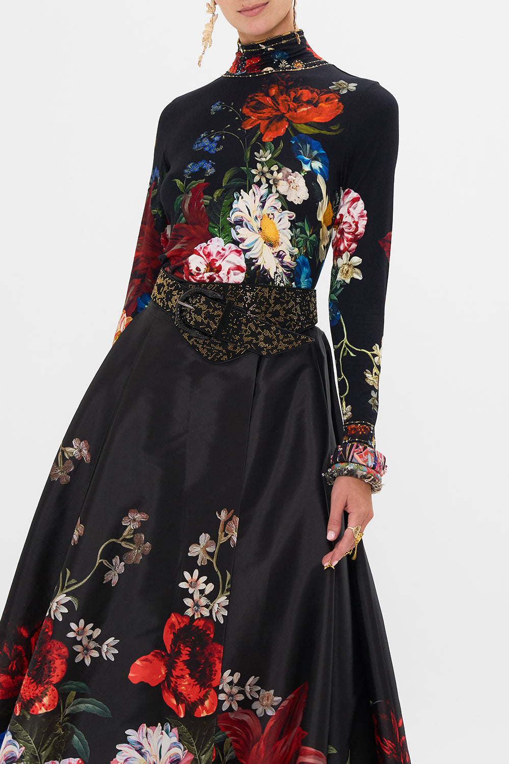 CAMILLA black floral print turtleneck in A Still Life print 