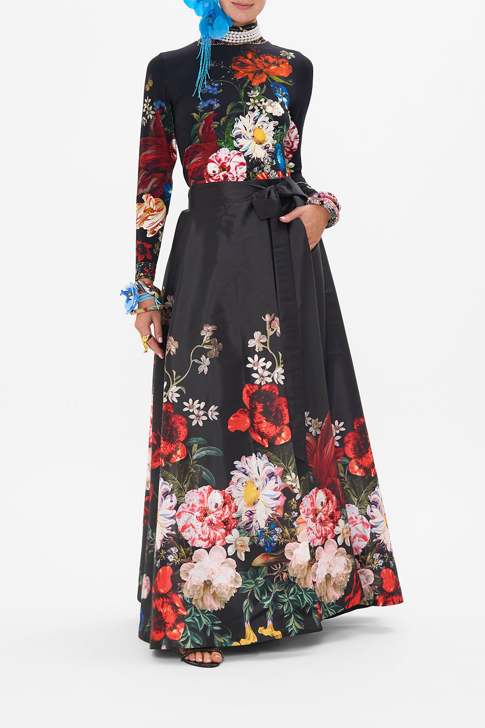 CAMILLA black floral print turtleneck in A Still Life print 