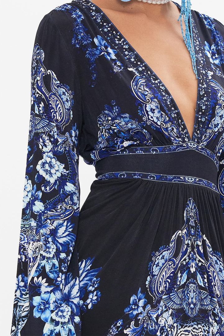V NECK WAISTED JERSEY DRESS DUOMO DYNASTY