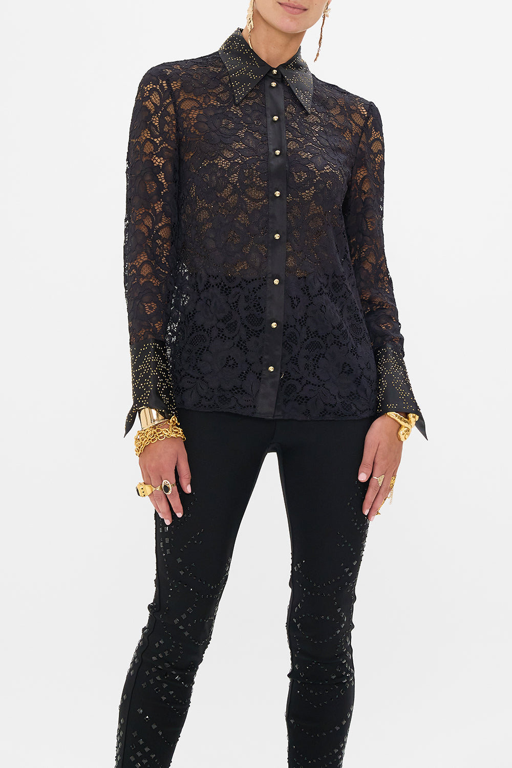 CAMILLA lace shirt in Nouveau Noir print