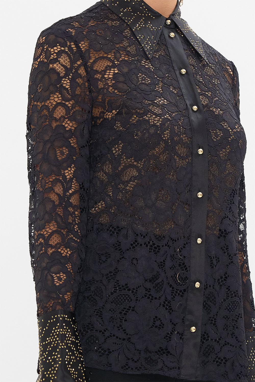 CAMILLA lace shirt in Nouveau Noir print
