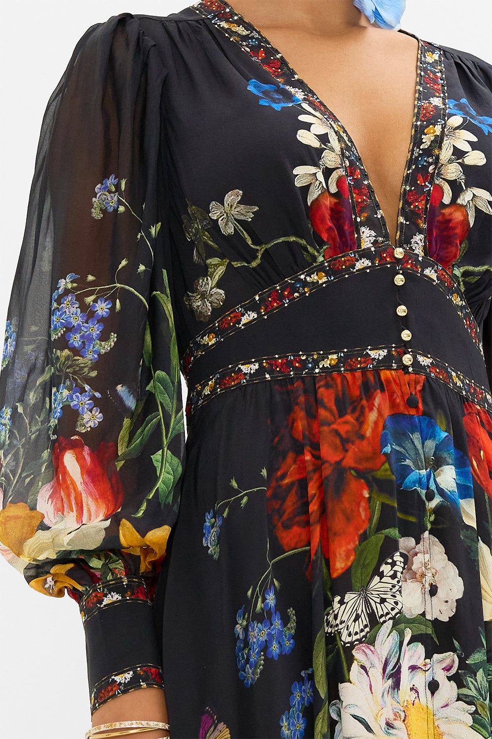 SHAPED WAISTBAND DRESS WITH GATHERED SLEEVES OTTOMAN ELEGANCE
