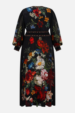 CAMILLA black floral print silk dress in A Still Life print