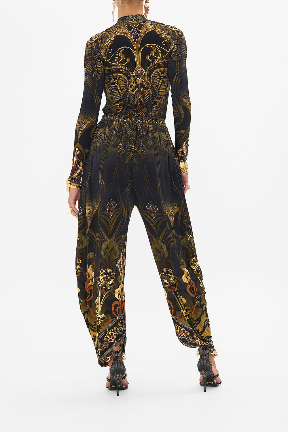 CAMILLA black jersey pants in Nouveau Noir print