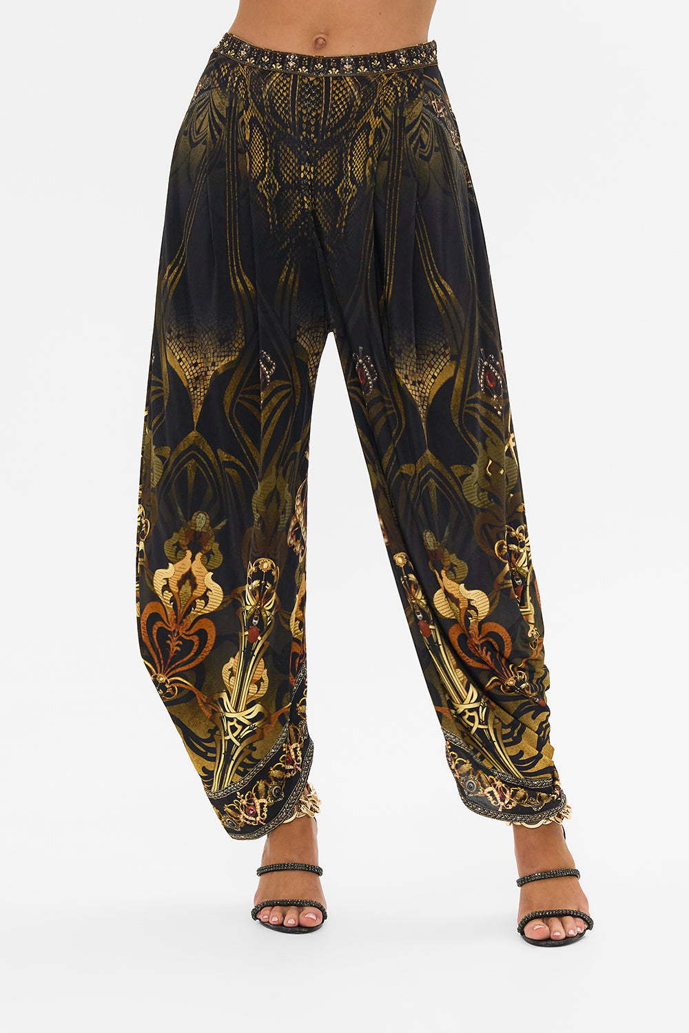 CAMILLA black jersey pants in Nouveau Noir print