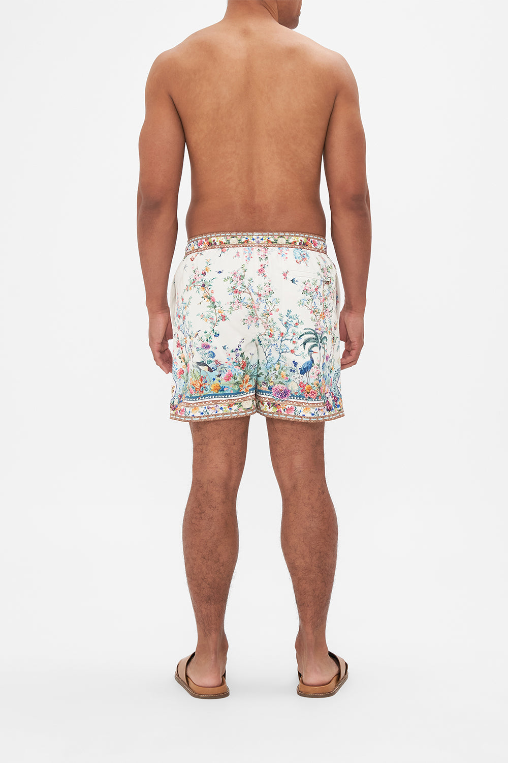 Hotel Franks By CAMILLA mens white floral print boardshorts in Plumes And Parterres print
