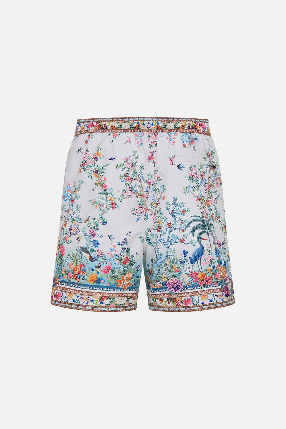 Hotel Franks By CAMILLA mens white floral print boardshorts in Plumes And Parterres print