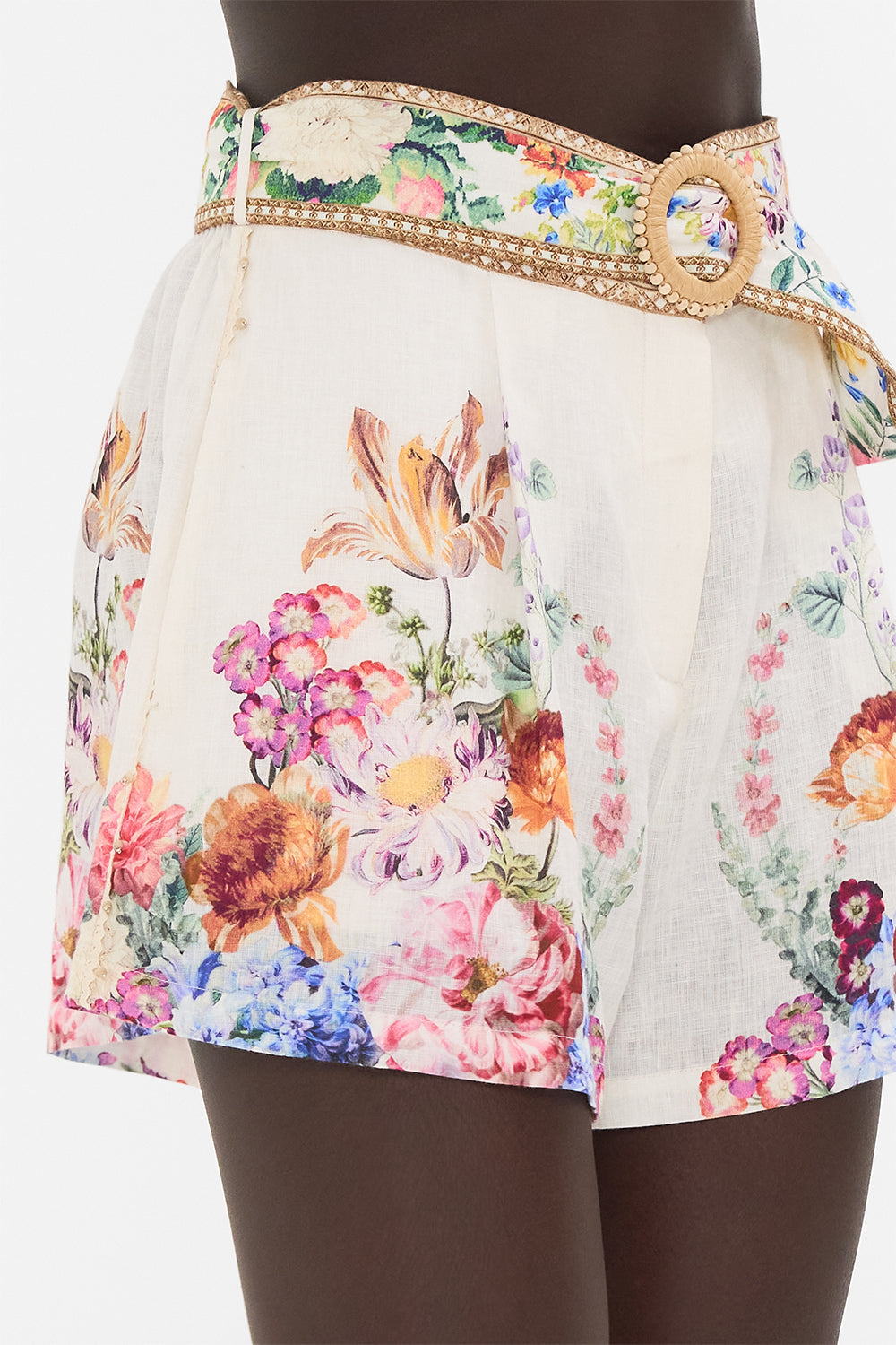 CAMILLA tuck front shorts in Plumes and Parterres print