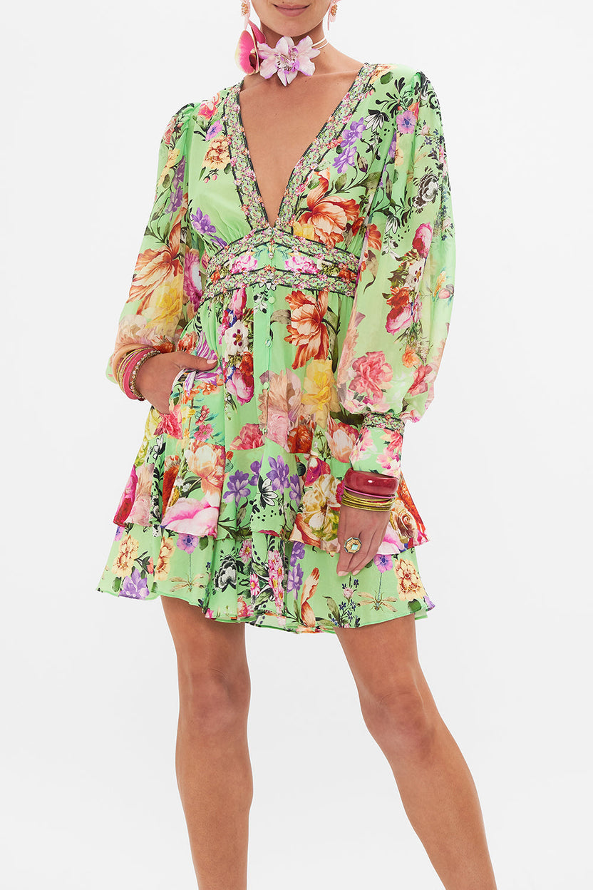 Button Front Frill Dress Porcelain Dream - Camilla