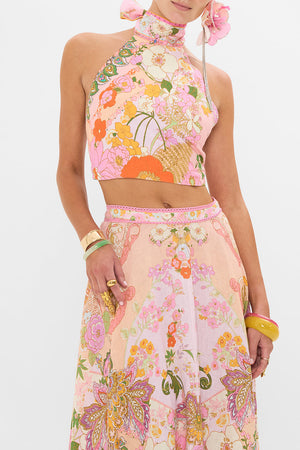 CAMILLA floral halter top in Clever Clogs print