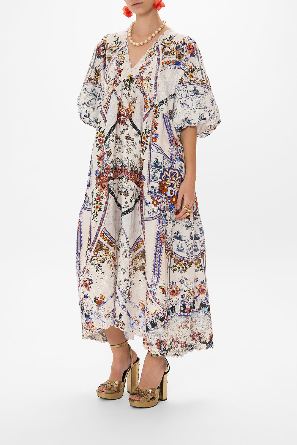 CAMILLA puff sleeve dress in My Folk Art Heart print