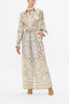 CAMILLA silk pants in Ivory Tower Tales print