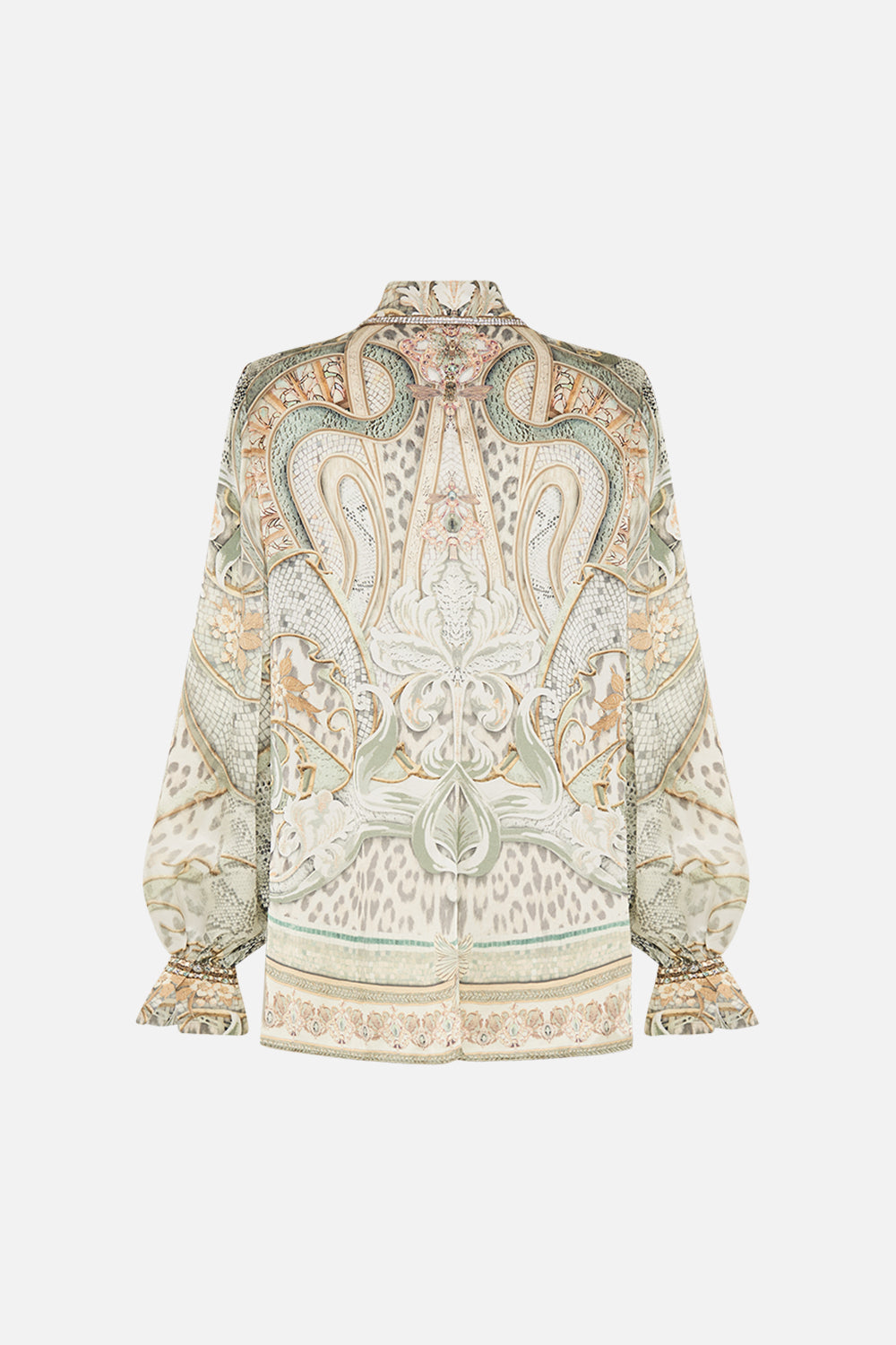 CAMILLA silk blouse in Ivory Tower tales print