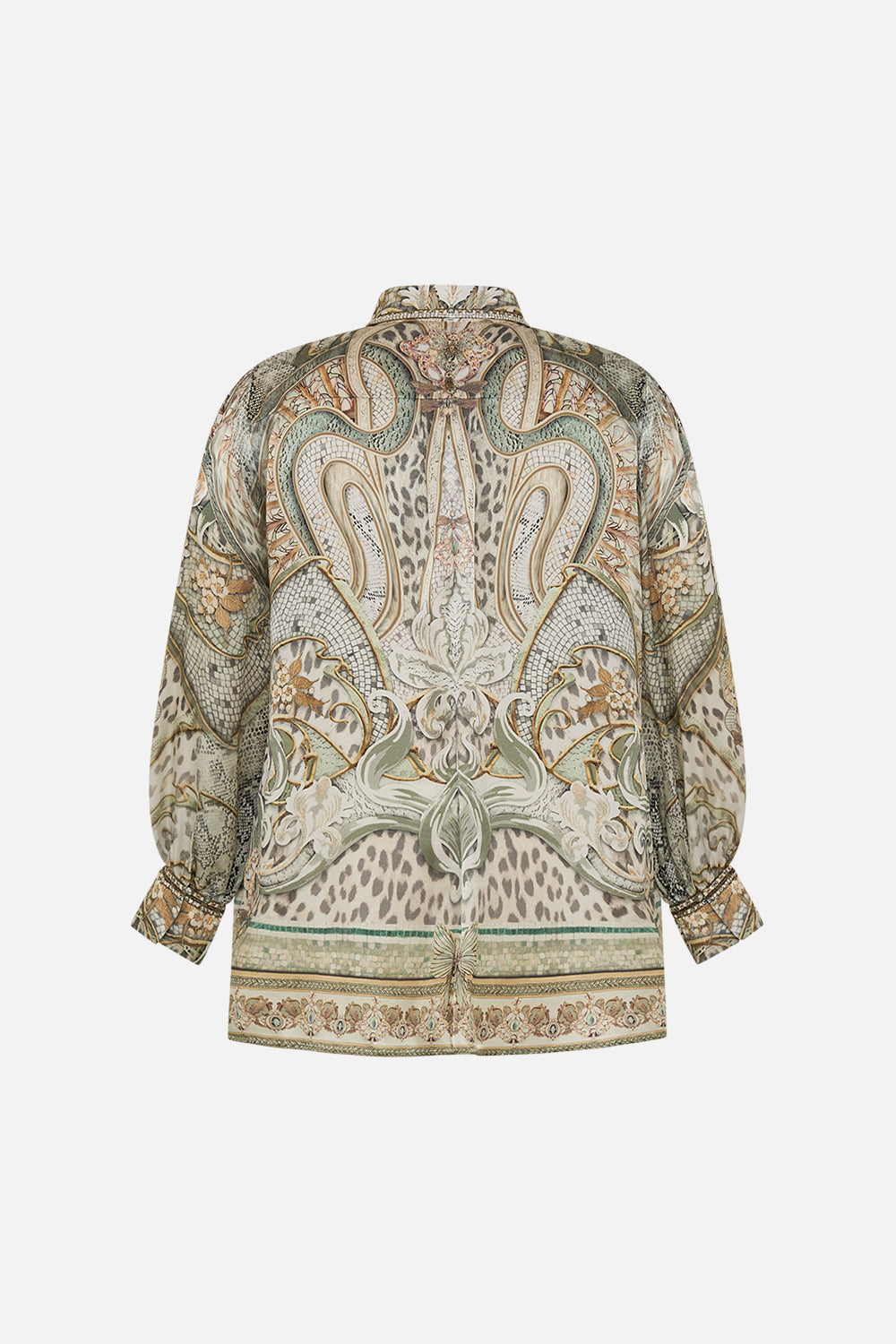 CAMILLA silk blouse in Ivory Tower tales print