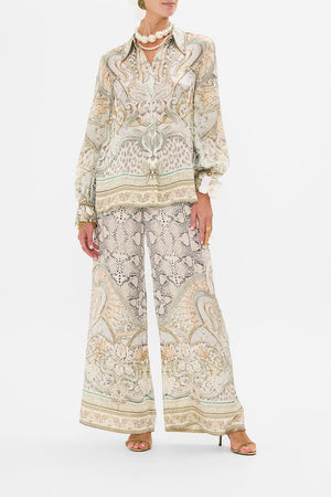 CAMILLA silk blouse in Ivory Tower tales print