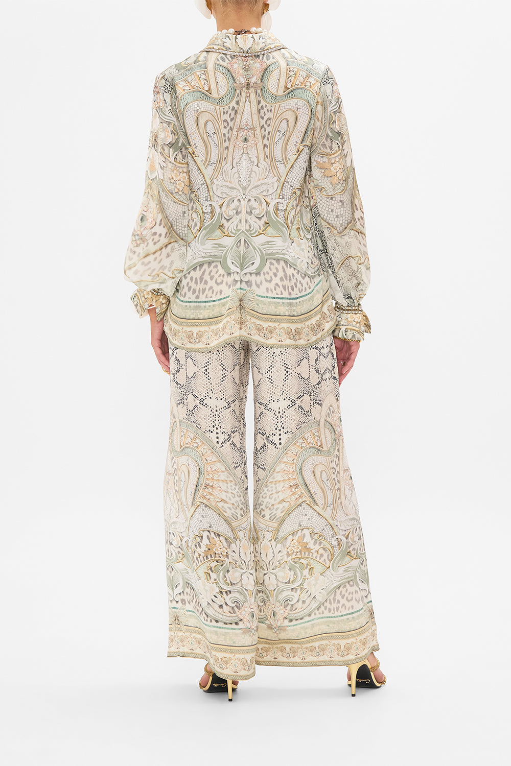 CAMILLA silk blouse in Ivory Tower tales print