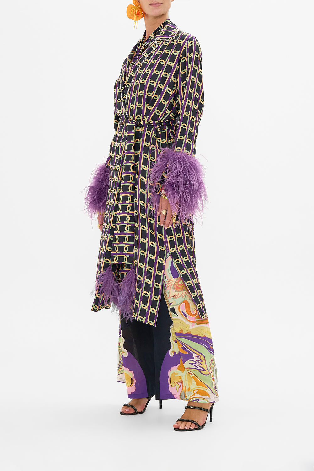 The CAMILLA CURVED WAISTBAND SHORT DRESS NOUVEAU NOIR in our  print.