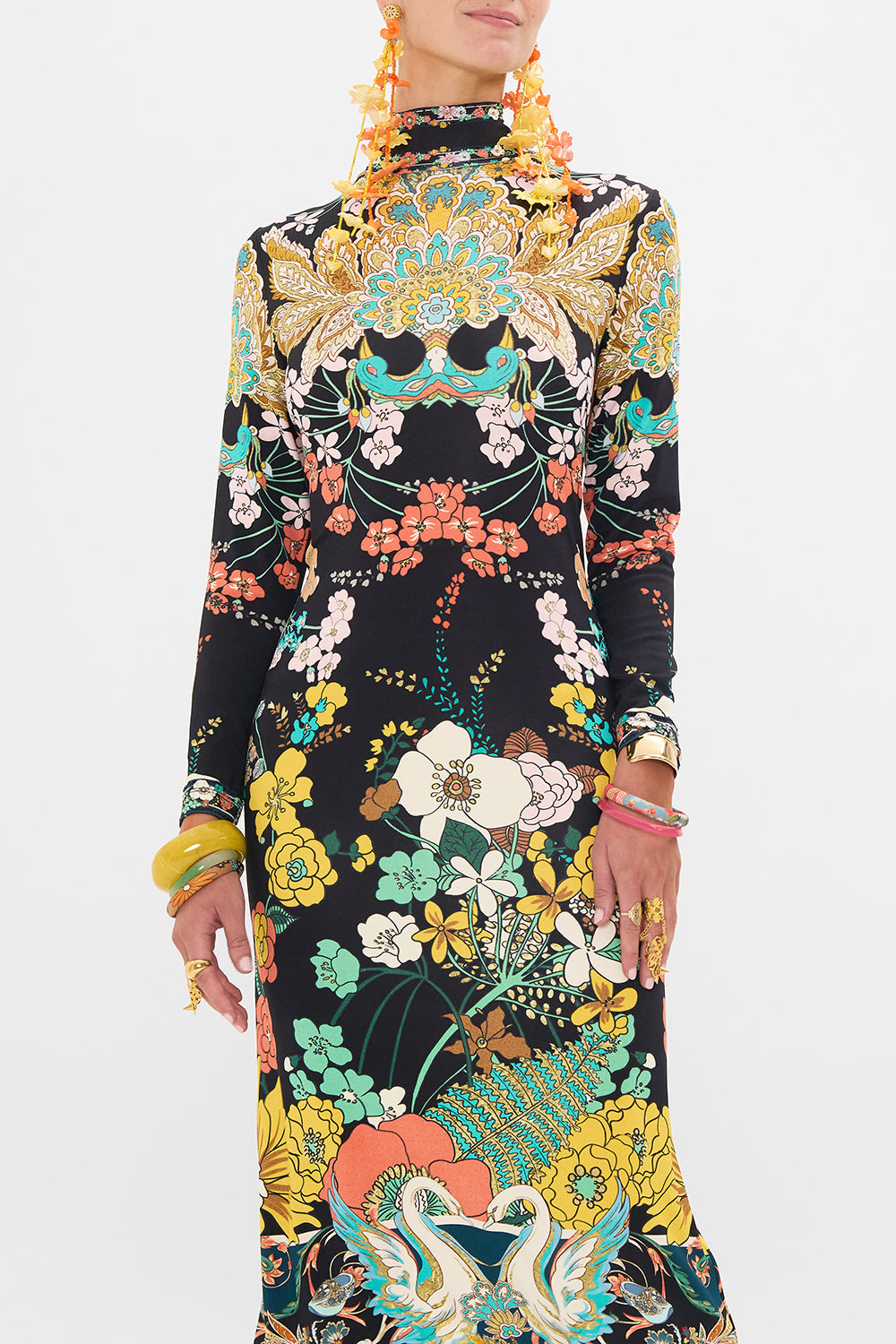 CAMILLA jersey turtleneck in We Wore Folklore print