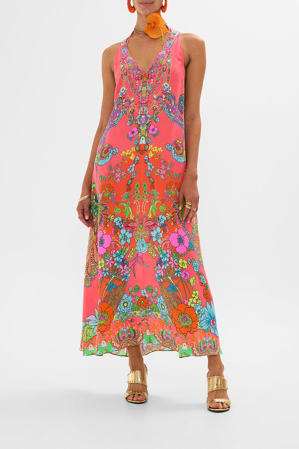 CAMILLA Pink Racer Back Dress with Hardware in Windmills and Wildflowers