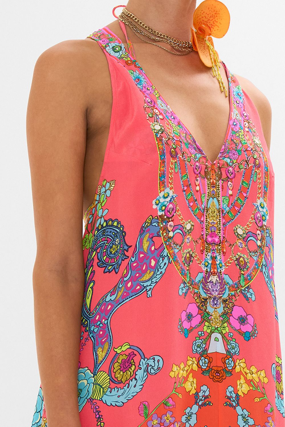 CAMILLA Pink Racer Back Dress with Hardware in Windmills and Wildflowers