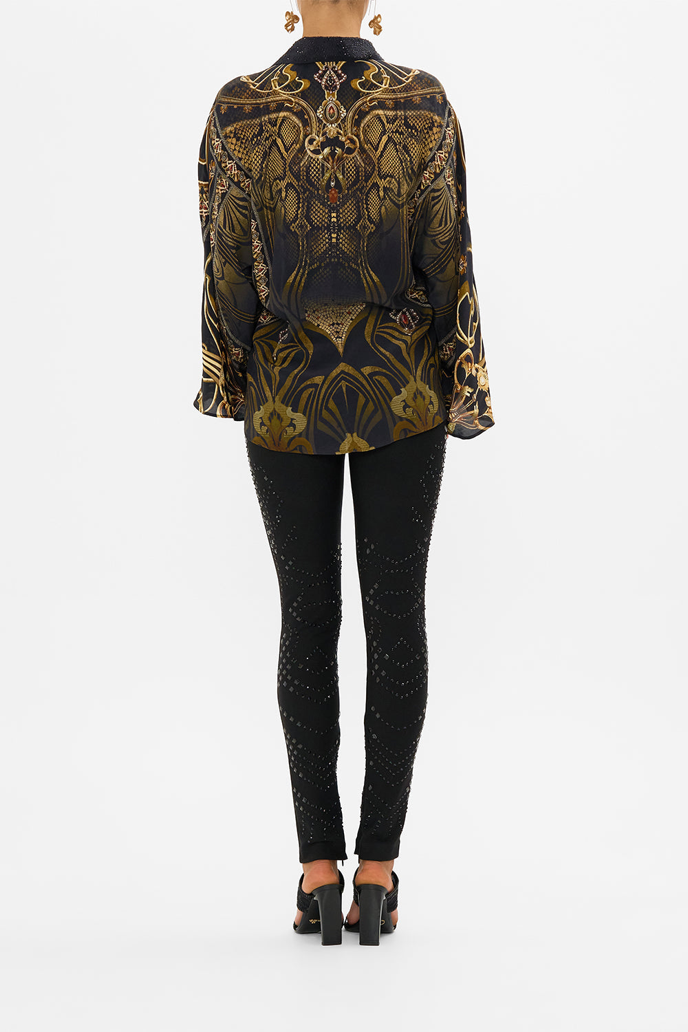 CAMILLA silk blouse in Nouveau Noir print