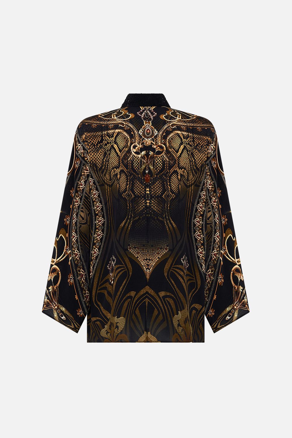 CAMILLA silk blouse in Nouveau Noir print