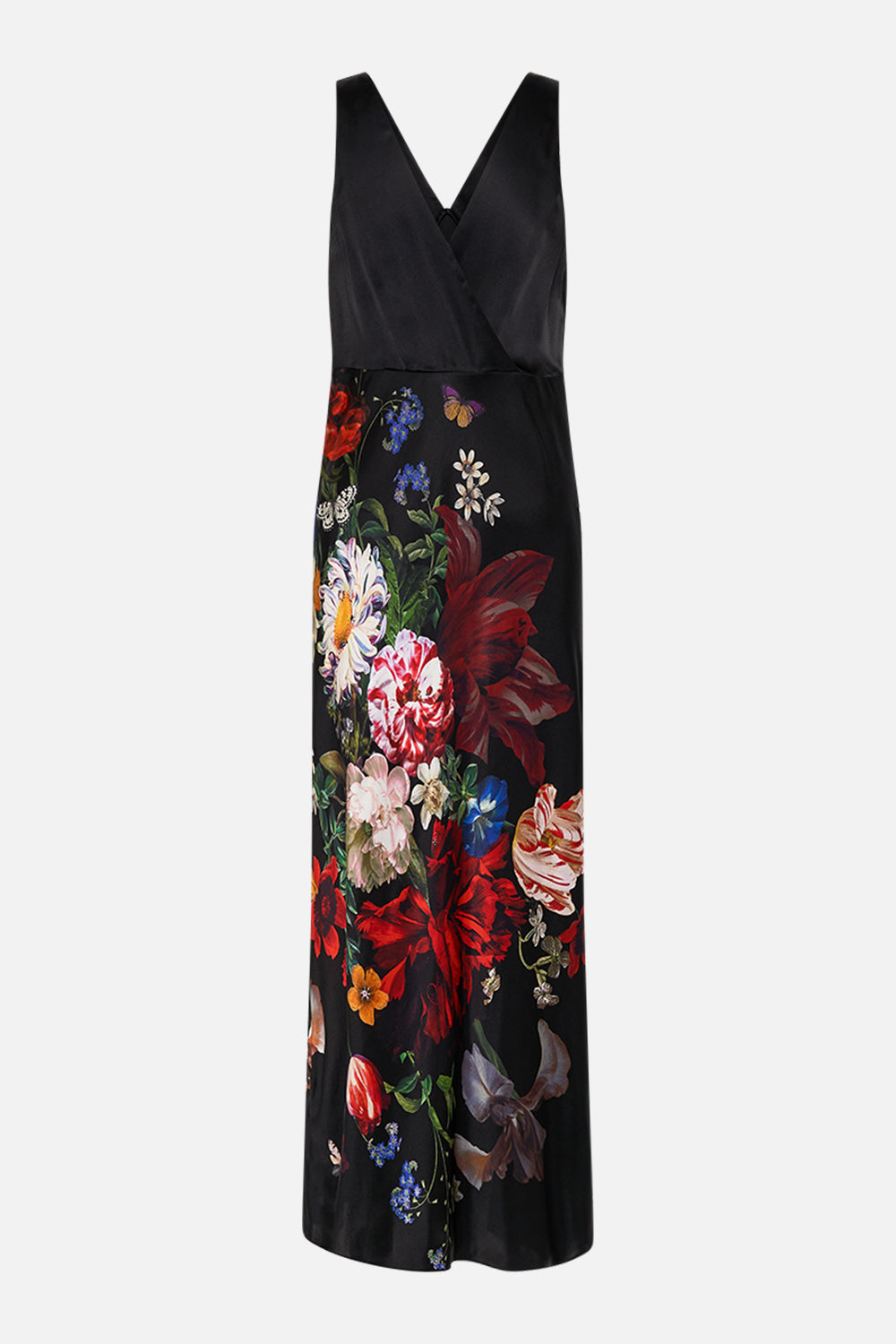 CAMILLA black silk slip dress in A Still Life print