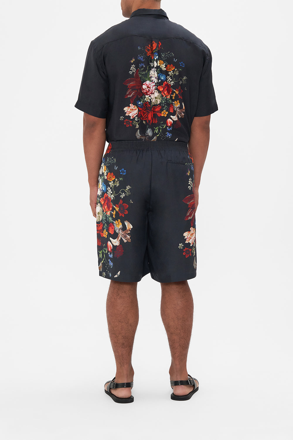 Hotel Franks by CAMILLA mens black floral print boardshorts in A Still Life print 
