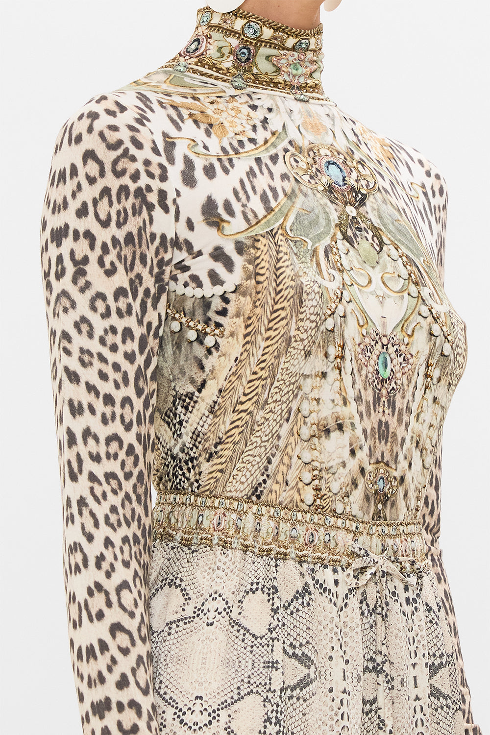 CAMILLA jersey turtleneck in Ivory Tower Tales print