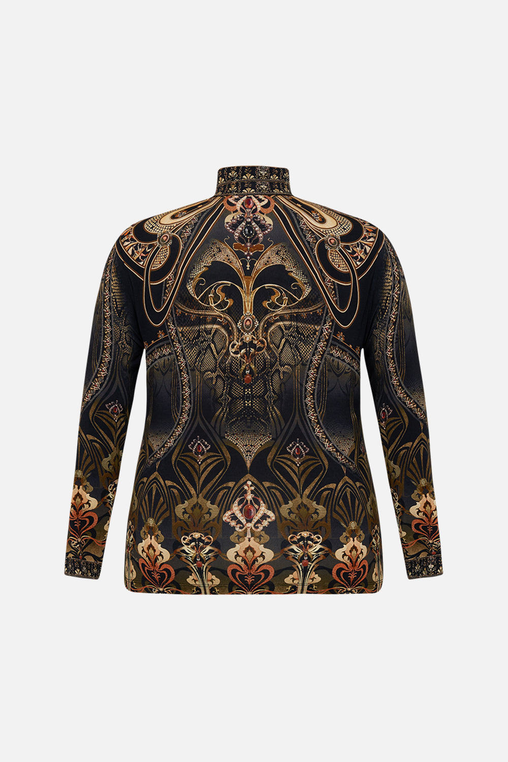 CAMILLA jersey turtleneck in Nouveau Noir print