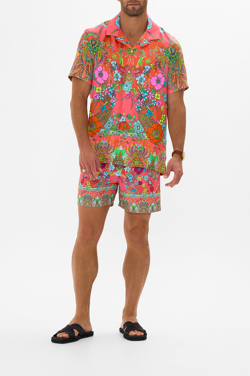 Hotel Franks by CAMILLA pink short sleeve camp collared shirt in Windmills and Wildflowers