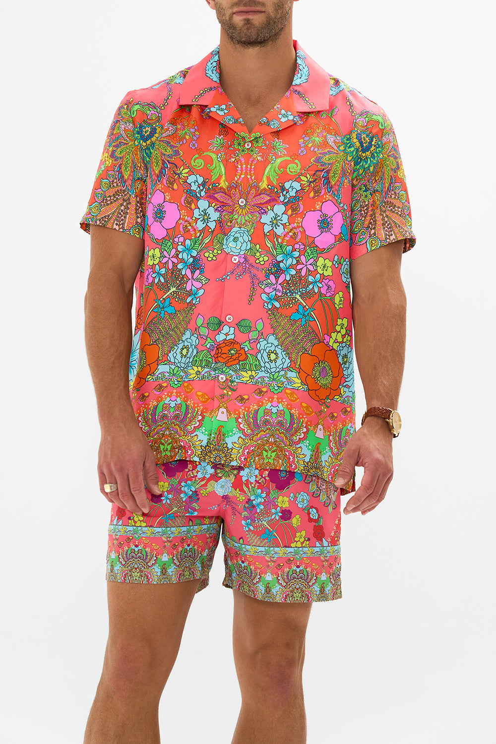 Hotel Franks by CAMILLA pink short sleeve camp collared shirt in Windmills and Wildflowers